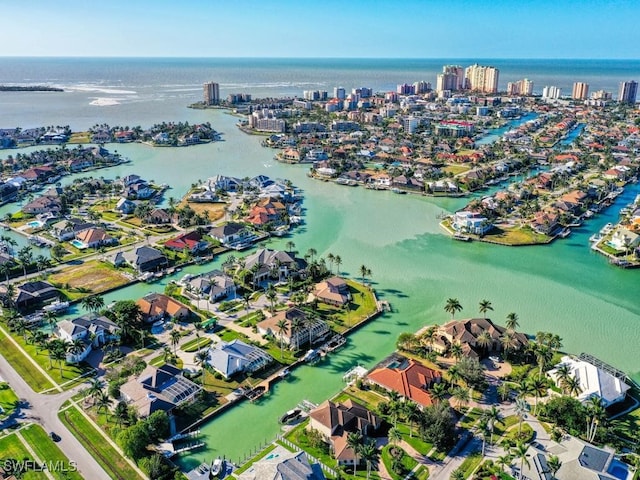 aerial view with a water view