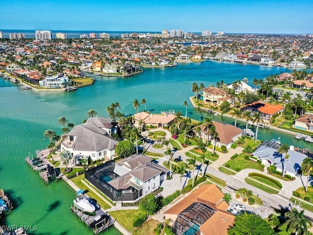 aerial view with a water view