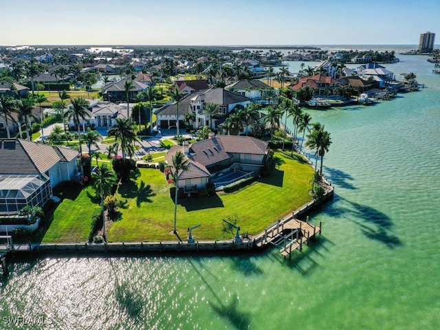 aerial view featuring a water view