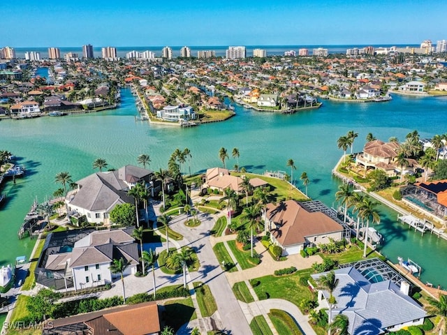 aerial view with a water view