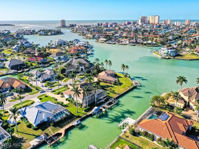 aerial view with a water view