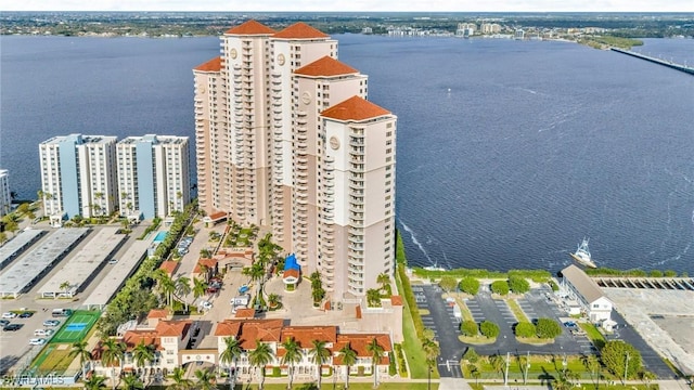 bird's eye view featuring a water view