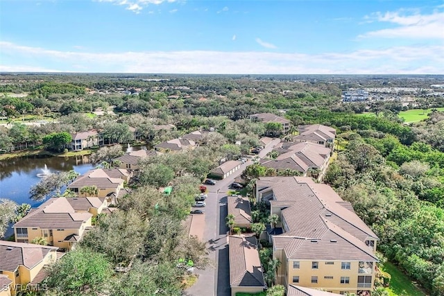 aerial view featuring a residential view and a water view