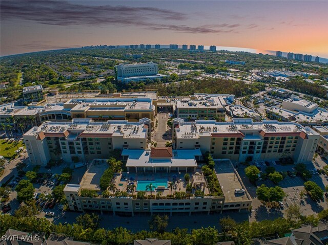 view of aerial view at dusk