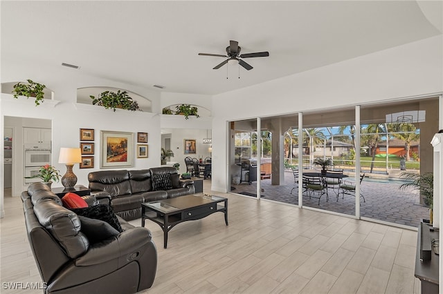 living room with ceiling fan