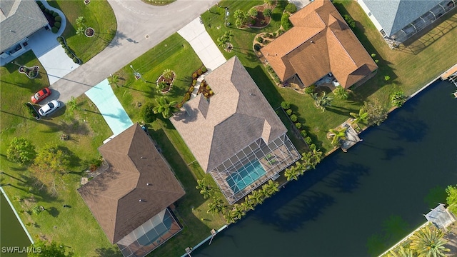 aerial view with a water view