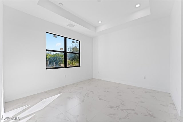 spare room with a raised ceiling