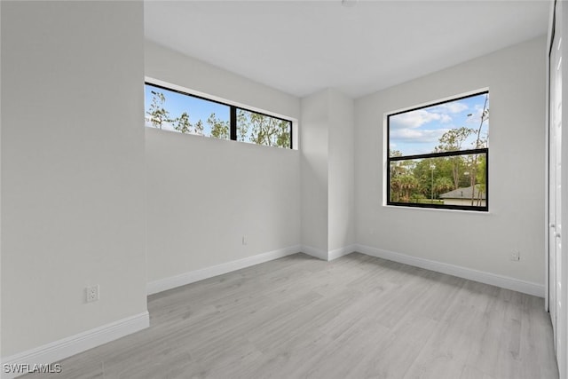 empty room with light wood-type flooring and a wealth of natural light