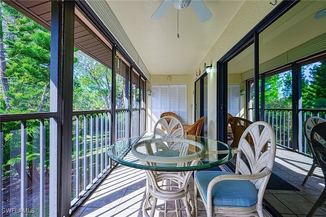 sunroom with ceiling fan and a wealth of natural light