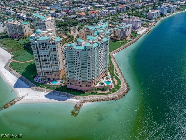 aerial view with a water view