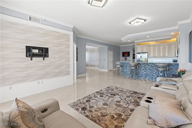 living room featuring ornamental molding