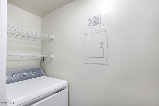 laundry room featuring electric panel and washer / dryer