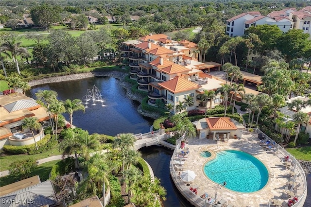 aerial view featuring a water view