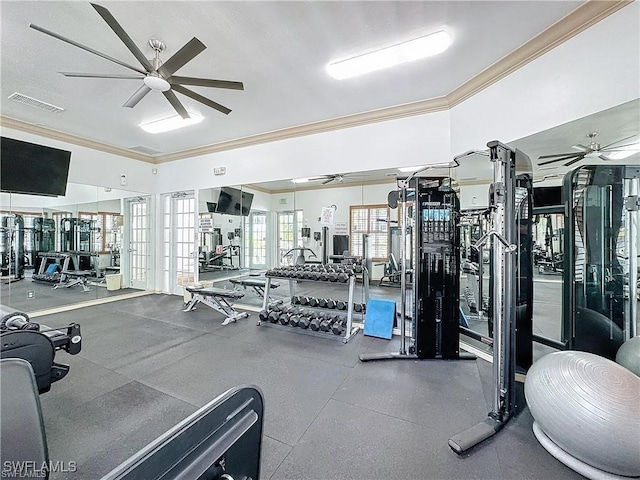 workout area with ornamental molding