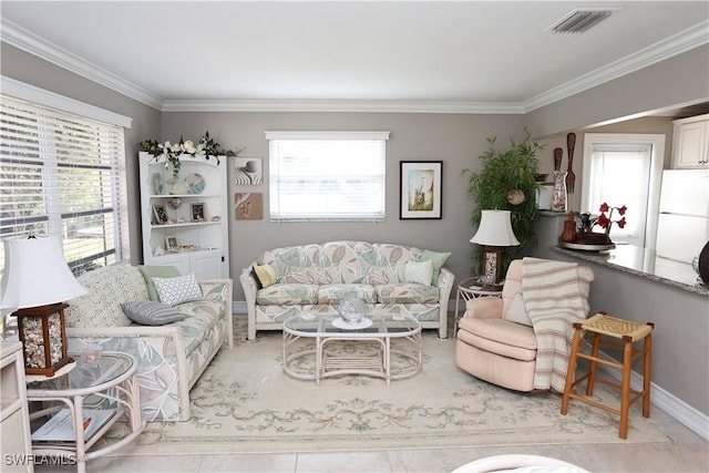 living room featuring ornamental molding