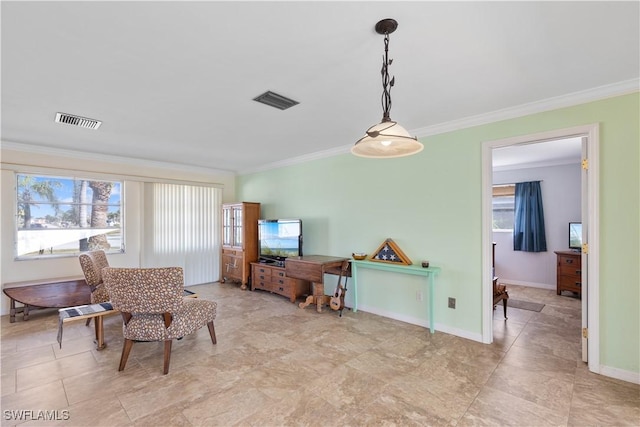 interior space with crown molding