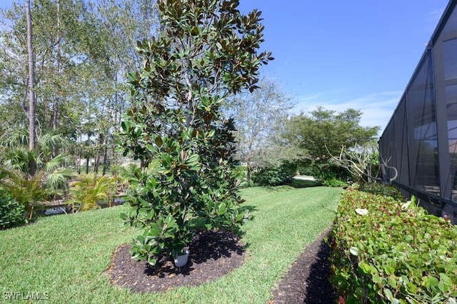 view of yard featuring glass enclosure
