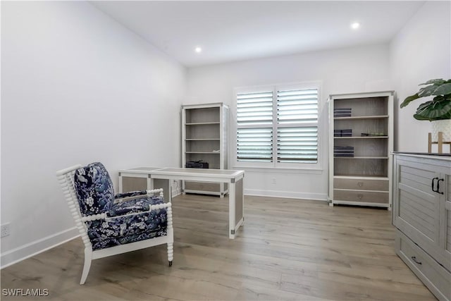 office with light wood-type flooring