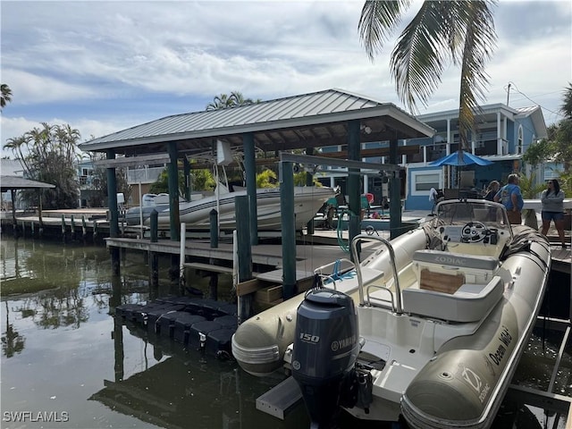 view of dock featuring a water view