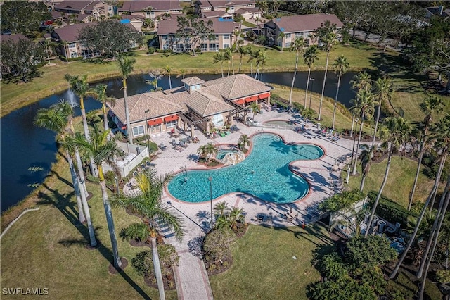 bird's eye view featuring a water view