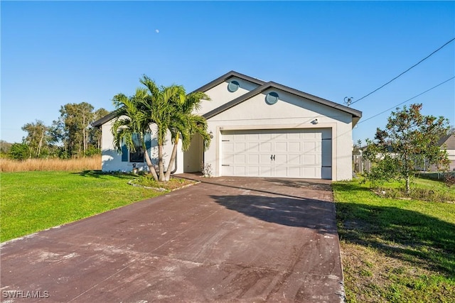 view of front facade featuring a front yard and a garage