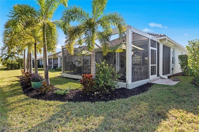 view of property exterior with a lawn