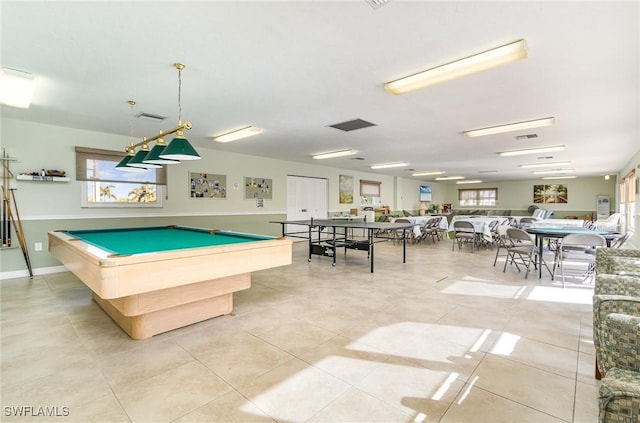 game room with light tile patterned floors and billiards