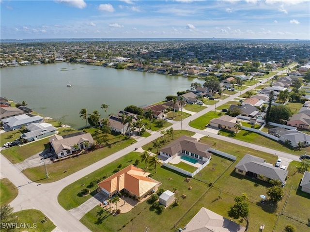 aerial view featuring a water view