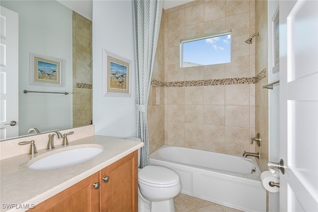 full bathroom with tile patterned floors, vanity, toilet, and shower / tub combo