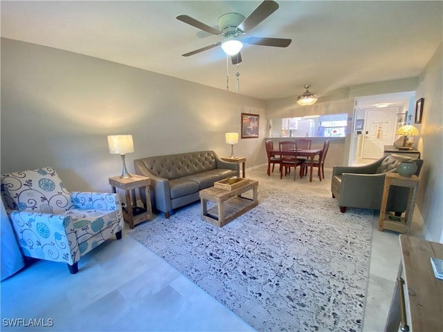 living room with ceiling fan