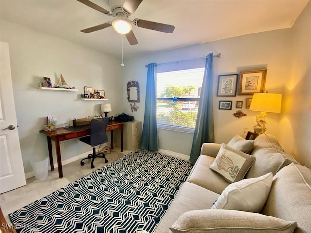 office space with ceiling fan