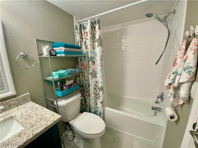 full bathroom with vanity, toilet, and shower / bath combo