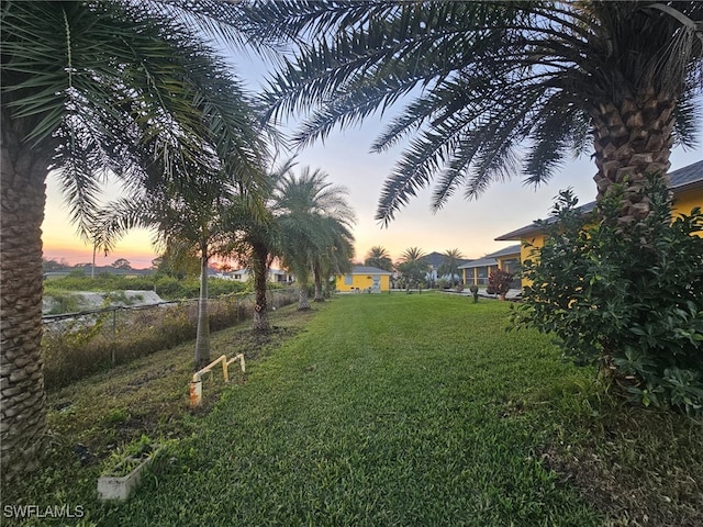 view of yard at dusk