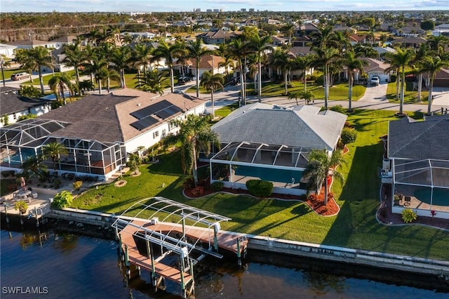 aerial view featuring a water view