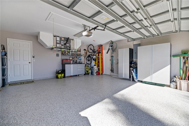 garage with a garage door opener