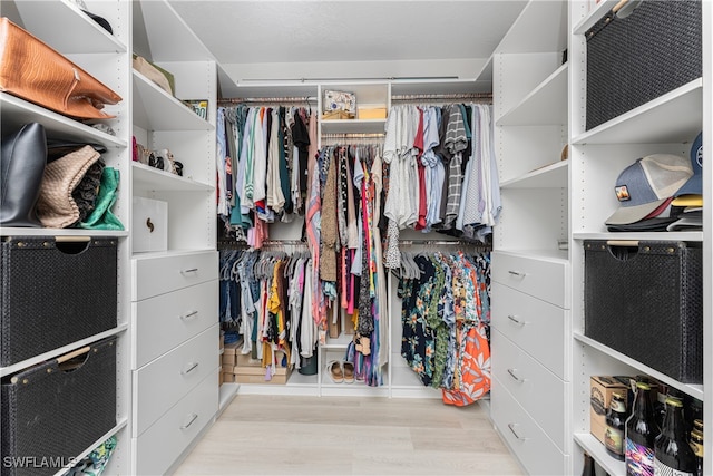 walk in closet with light wood-type flooring