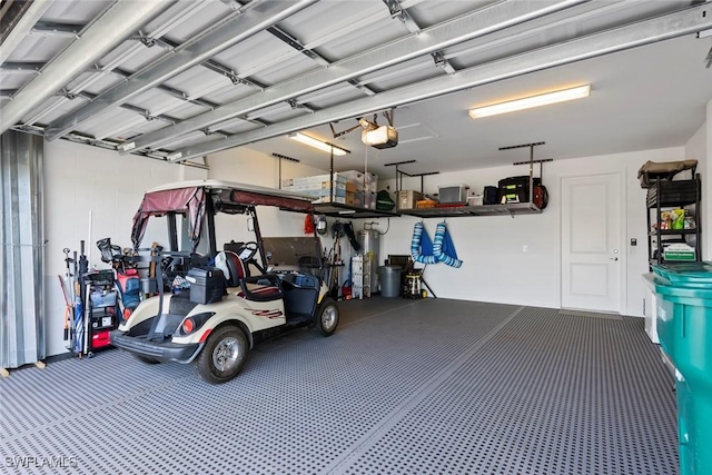 garage with a garage door opener