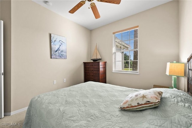 bedroom with carpet flooring and ceiling fan