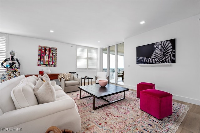 living room featuring light wood-type flooring