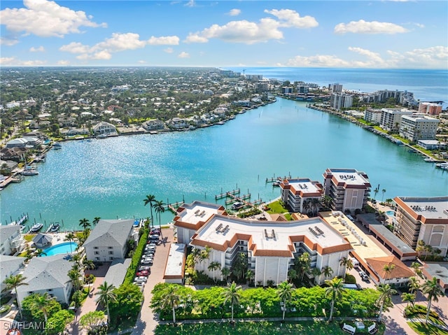 bird's eye view featuring a water view