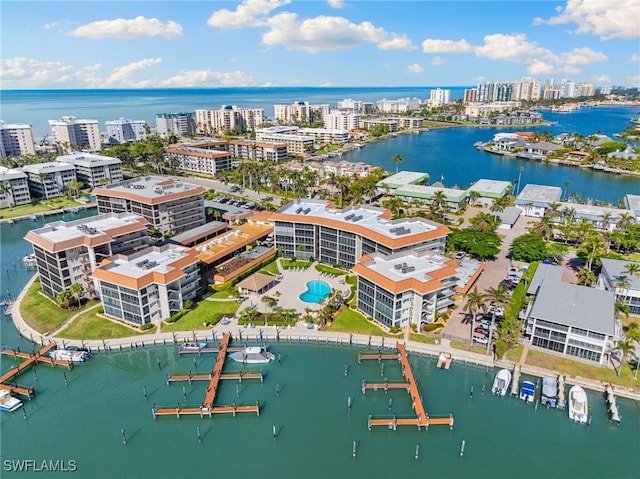 bird's eye view featuring a water view