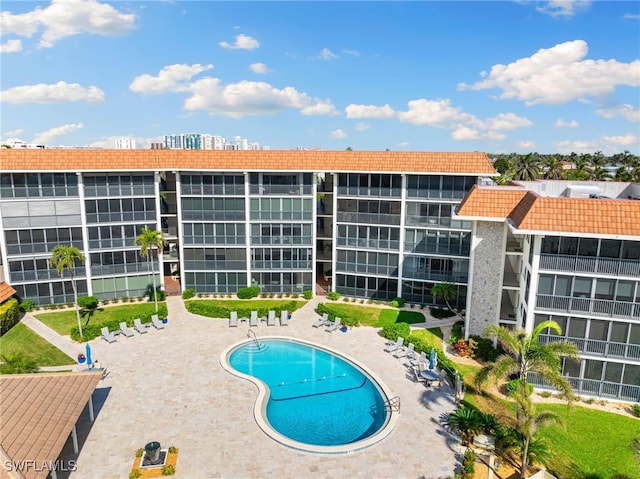 view of swimming pool with a patio area