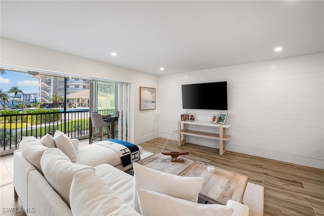 living room featuring light wood-type flooring