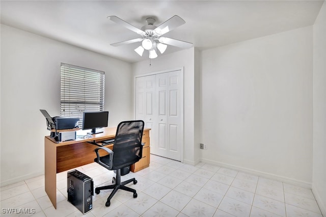 office area featuring ceiling fan