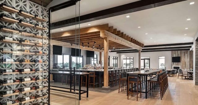 dining space with light hardwood / wood-style floors