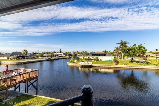 view of water feature with a residential view