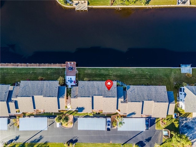 bird's eye view featuring a water view