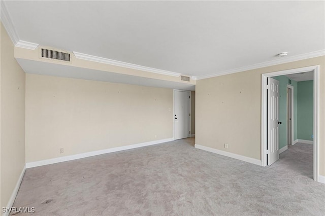 empty room with light carpet, baseboards, and visible vents