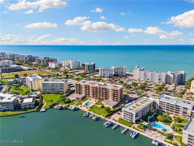 bird's eye view with a water view and a city view