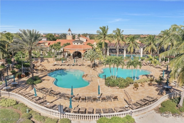 view of swimming pool with a patio area